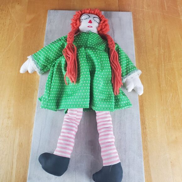 Raggedy Ann Style Rag Doll 20" Homemade? No Tags Two Sided Face Closed Eyes - Picture 1 of 13